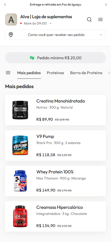Catálogo Alva com categorias e produtos