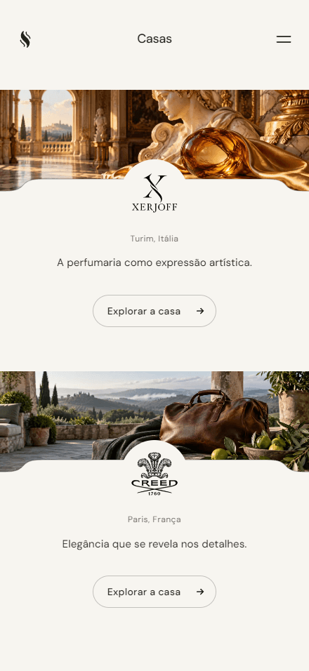 Página de casas da Aroma com Xerjoff e Creed