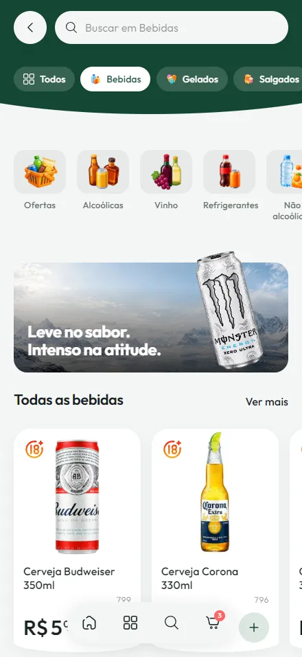 Lista de bebidas no catálogo Conveniência Popular