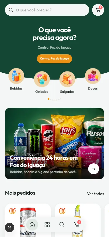 Tela inicial do catálogo Conveniência Popular no celular
